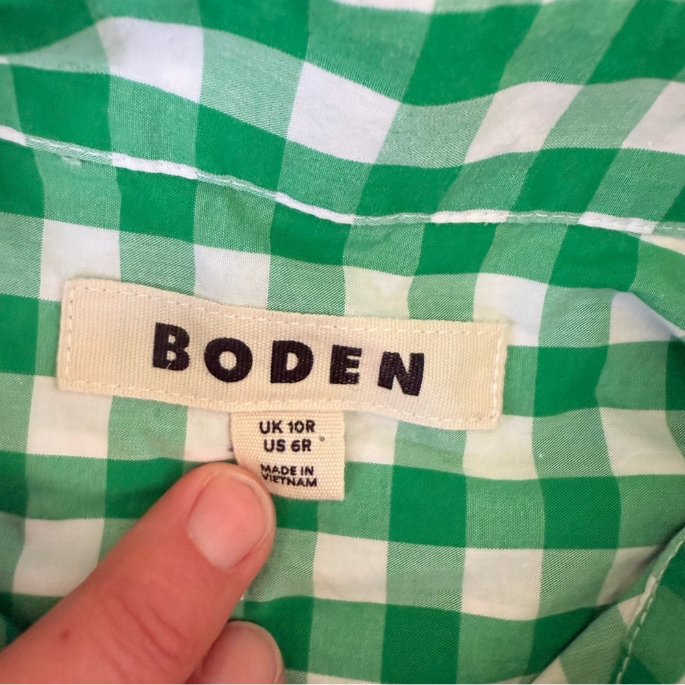 Boden Gingham Check Button Up Shirt Women’s Size 6R Kelly Green Country Prep - Picture 5 of 9